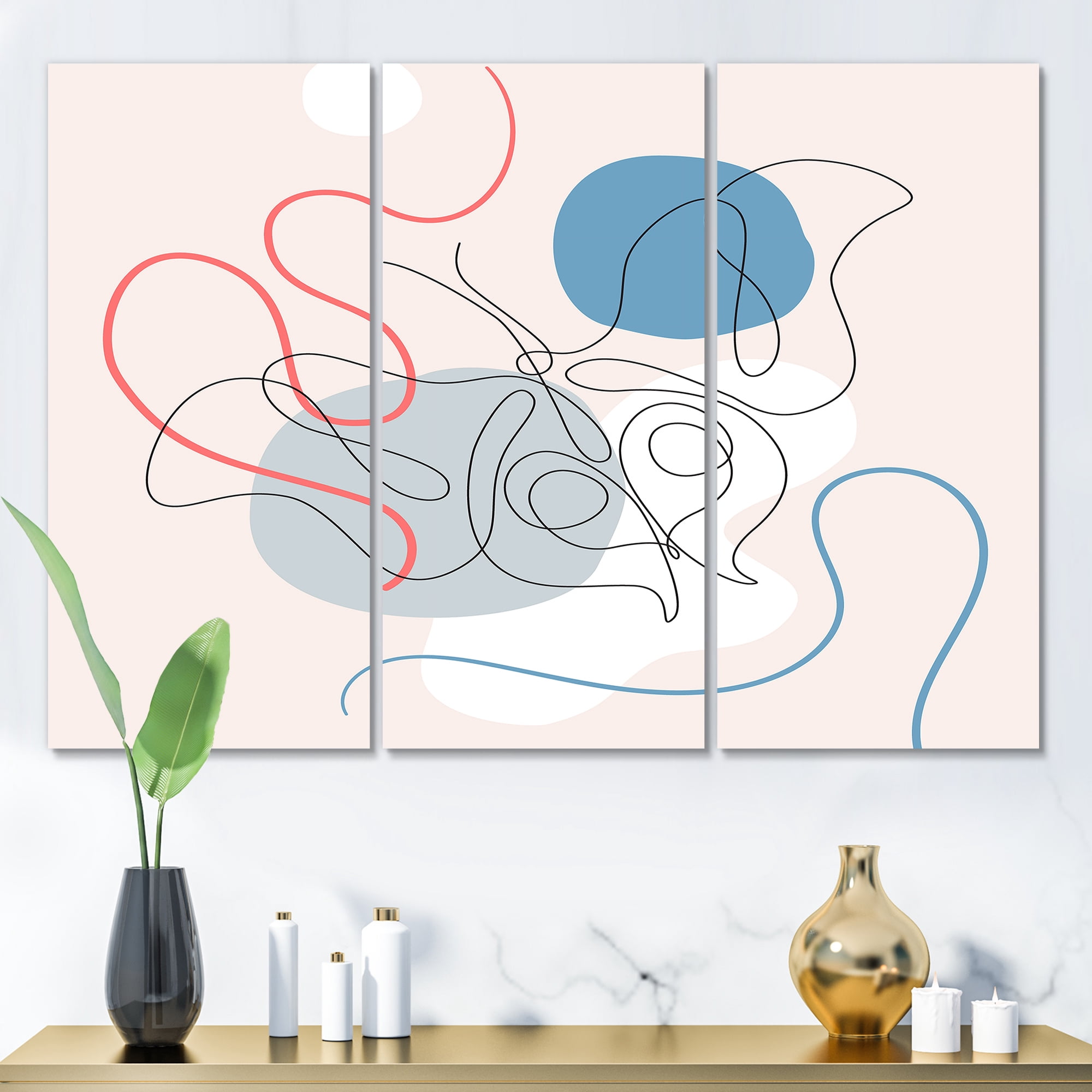 Designart ' Butterfly With One Line Drawing On Cubism Shapes II ' Modern Canvas Wall Art Print