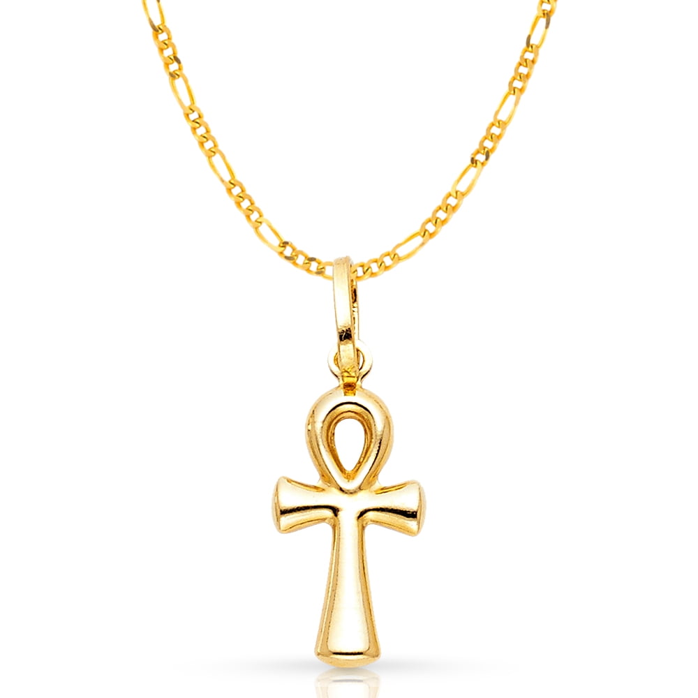 Solid 14k Rose Gold Plain and Simple Egyptian Ankh Cross Pendant with Chain Necklace 