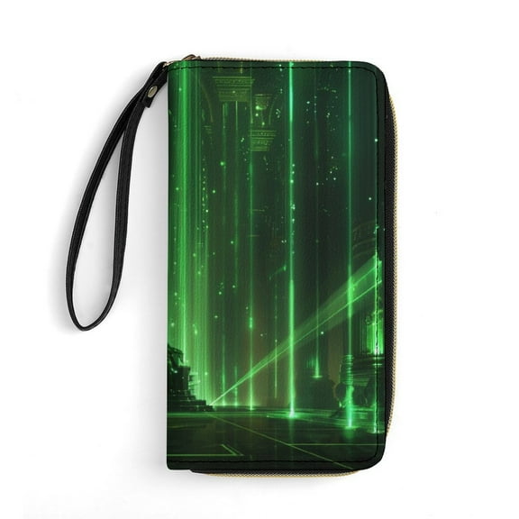 Womens Wallet Bifold Ladies Cluth Bag Wristlet Wrist Strap Long Purse Green Timeline Design