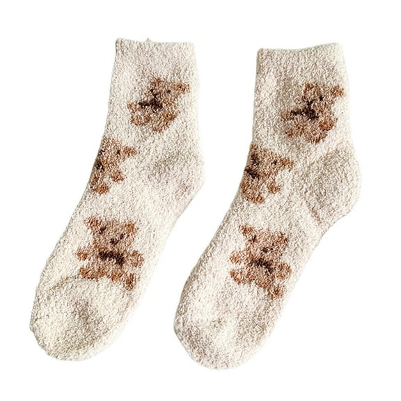 Yokua Women Coral Velvet Winter Fuzzy Slipper Socks Cute Bear Animal Sleep Foot Warmer