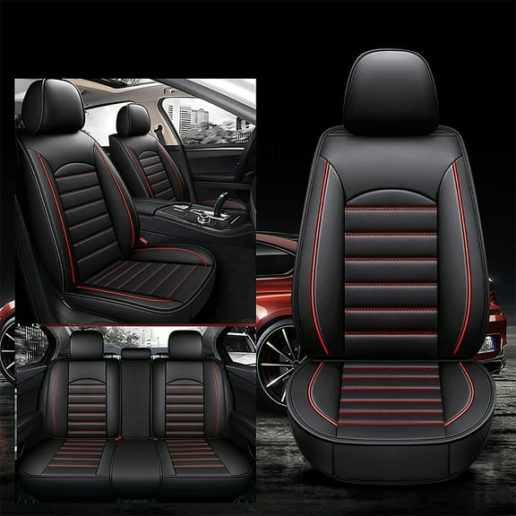 Car Seat Covers Full Set Waterproof Faux Leather Car Seat Protector, Front Rear Seat Protector Black Seat Covers, Luxury Vehicle Seat Cushion Protector Full Set Interior Accessories