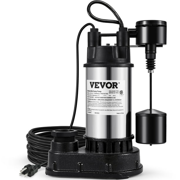 VEVOR Sump Pump, 1.5 HP 6000 GPH, Submersible Cast Iron and Stainless