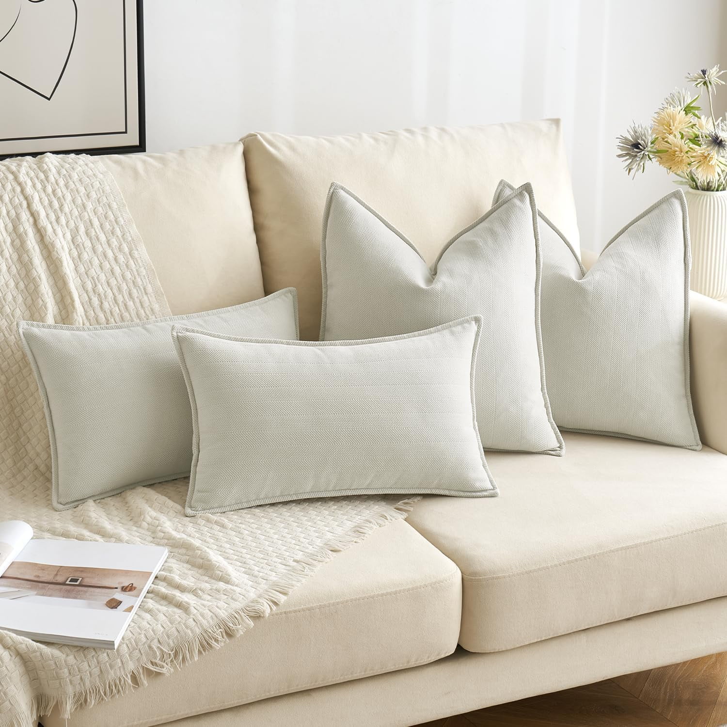 Pack of 2 White 20x20 Inch Decorative Pillow Covers Soft Chenille Couch Throw Pillows Farmhouse Cushion Covers for Sofa Bedroom Living Room