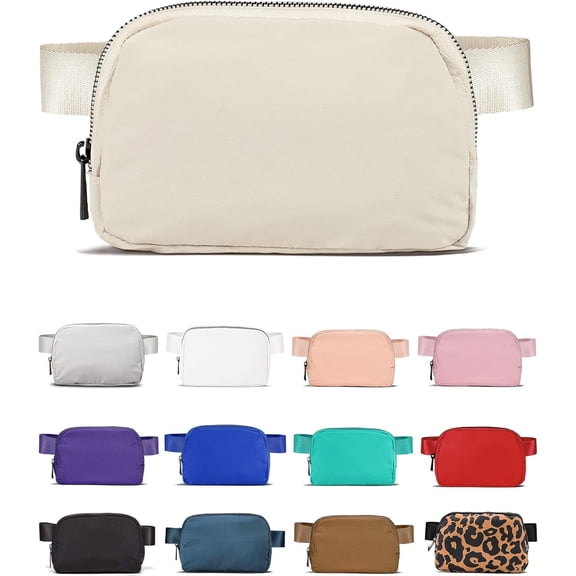 Cross Body Fanny Pack, Waist Bag Pouch, Crossbody Bag, Mini Purse, Belt Bag, Bum Bag Nylon Small with Adjustable Strap for Women Men Travel Workout Running Hiking Ivory