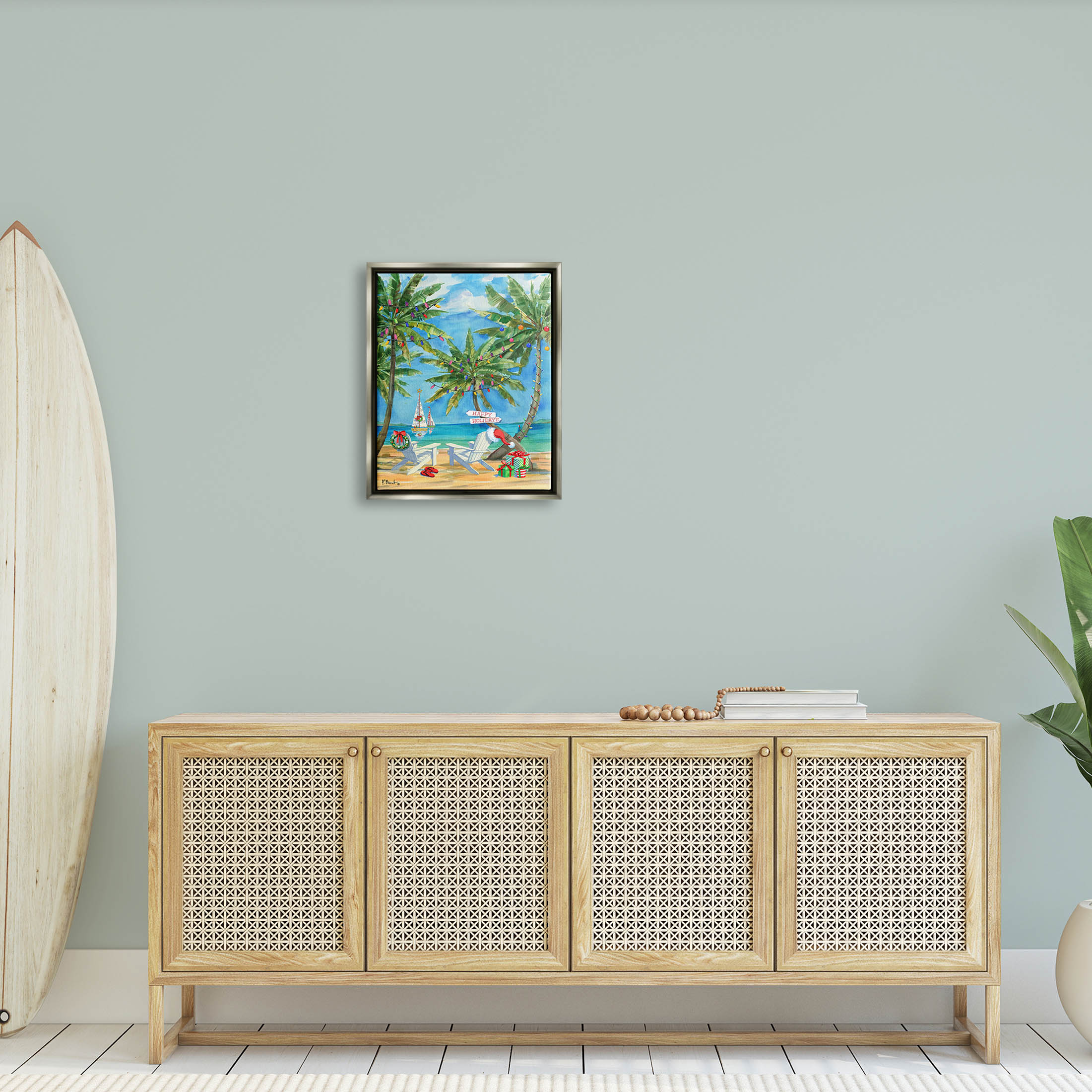 Stupell Industries Holiday Palms Warm Island Winter Painting Luster Gray Floating Framed Canvas Print Wall Art, Design by Paul Brent