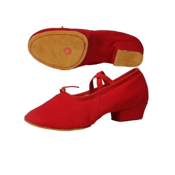 Daeful Chaussures de Jazz pour Enfants Bout Rond Chaussure de Danse Pratique Talon Épais Escarpins Résistants à l'Usure Rouge-1 11.5C