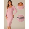 thumbnail image 2 of DARING DIVA Ribbed Square Neck Belted Casual Midi Dress XS Pink Gray, 2 of 6