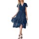 thumbnail image 3 of Mujeres Verano Casual Midi Vestido Suizo Punto V-Cuello Mosca Manga Lazo Plisado Ruffle Vestido Playa Vacaciones Vestido de gasa Nituyy Vestido plisado multicolor, 3 of 5