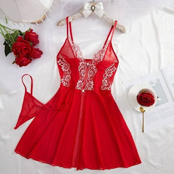 XWSHYW Lingeire Sets for Women Plus Size Solid Color Lace Babydoll Chemise Sexy Spaghetti Straps Sleeveless Bra and Panty Sets Sexy Lingerie for Women Naughty for Sex