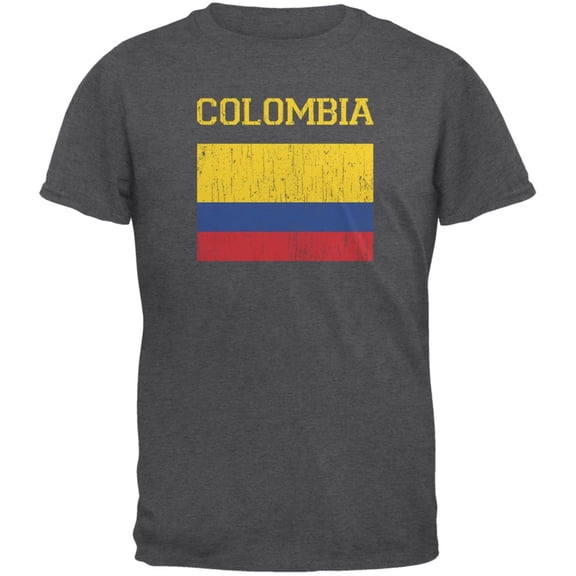 World Cup Distressed Flag Colombia Dark Heather Adult T-Shirt - Large