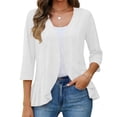 thumbnail image 2 of Womens Casual Open Front Cardigans Lightweight Soft Summer Draped Ruffles 3/4 Sleeve Cardigan, 2 of 7