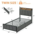 thumbnail image 3 of GloryStar Bed Frame with Built-in USB Charging Station and 2 Storage Drawers, Linen Upholstered Platform, Noise-Free Metal Support, No Box Spring Needed, Easy Assembly, 3 of 7