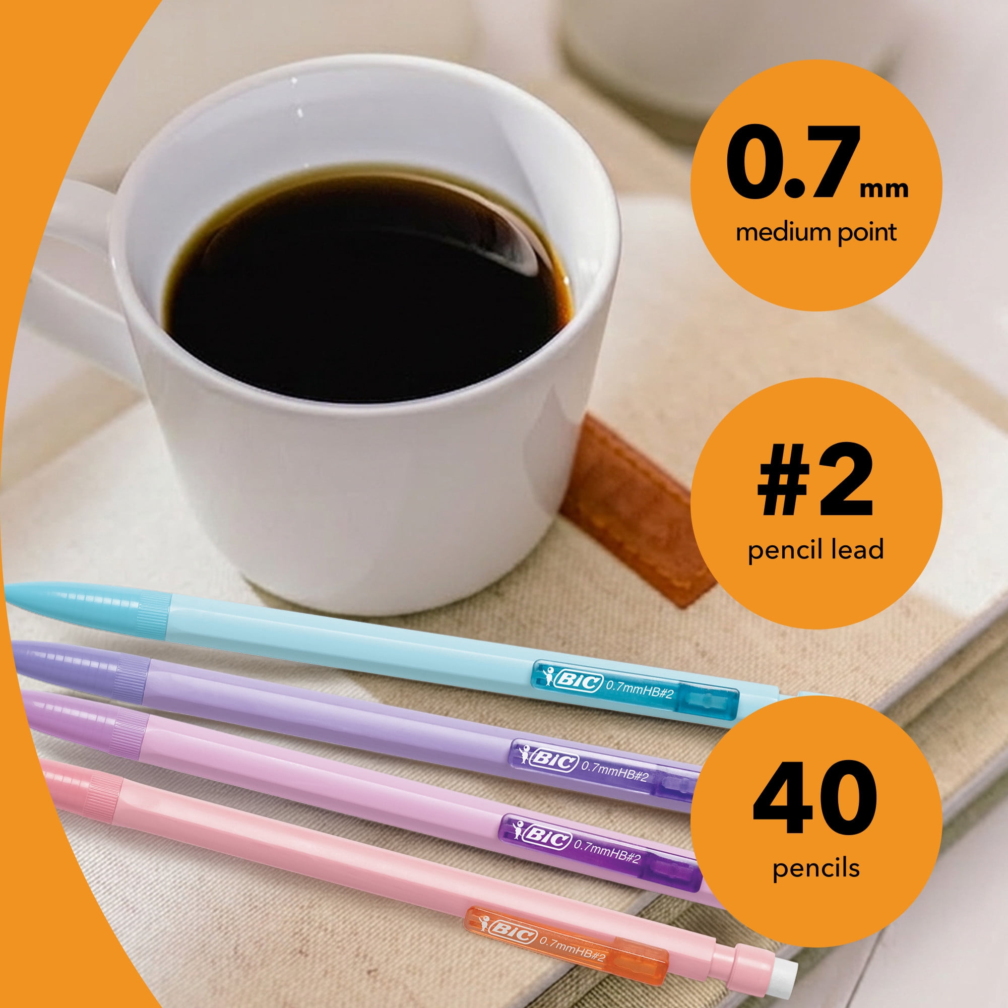 BIC Xtra Smooth Pastel Mechanical Pencils, Bulk Pack for Kids, 0.7 mm, 40-Count