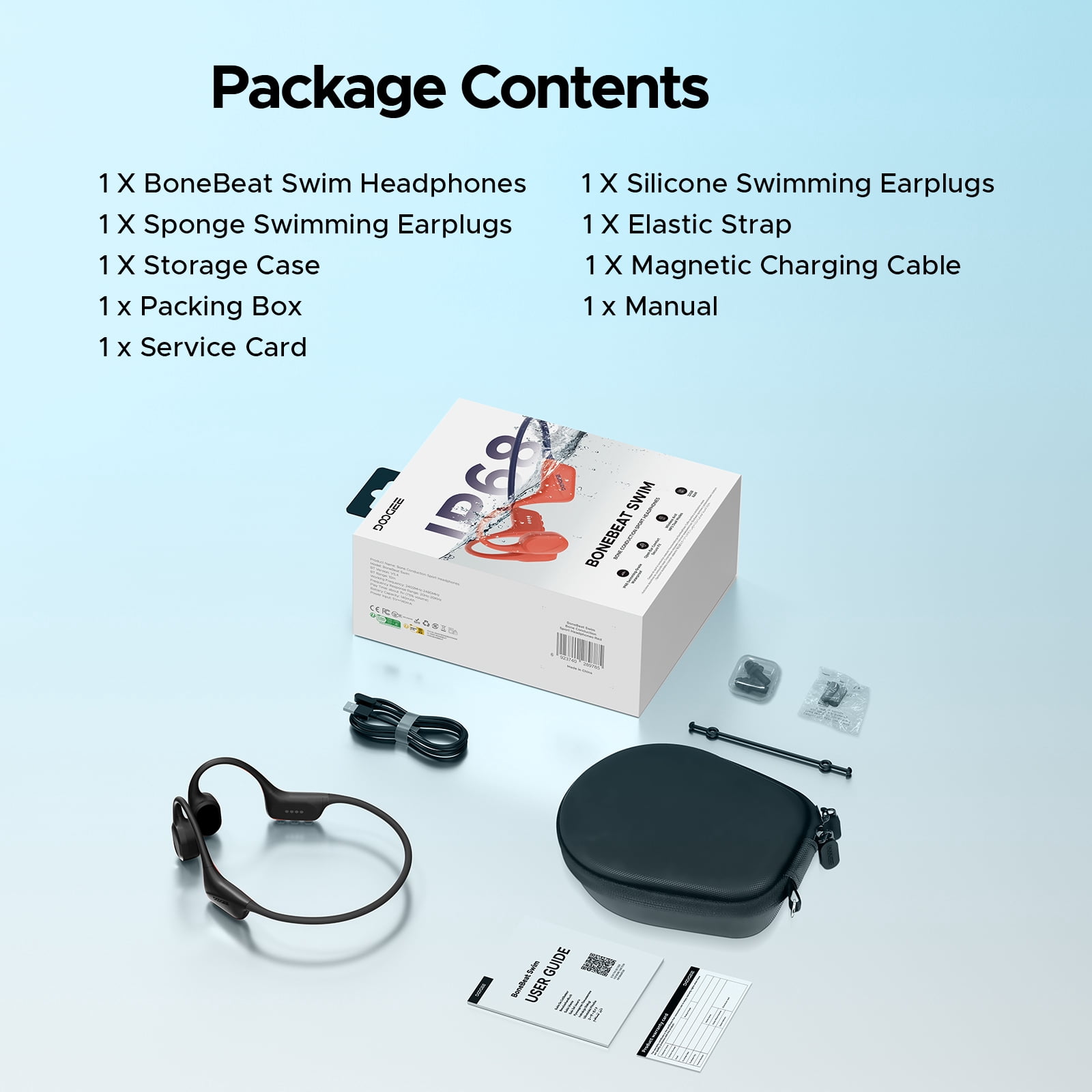 DOOGEE Bone Conduction Headphones, IP68 Waterproof Swimming Headphones Wireless Bluetooth 5.4, Skin Friendly Silicone, 32GB MP3 Mode, Sport Open Earphones for Underwater, Running, Cycling