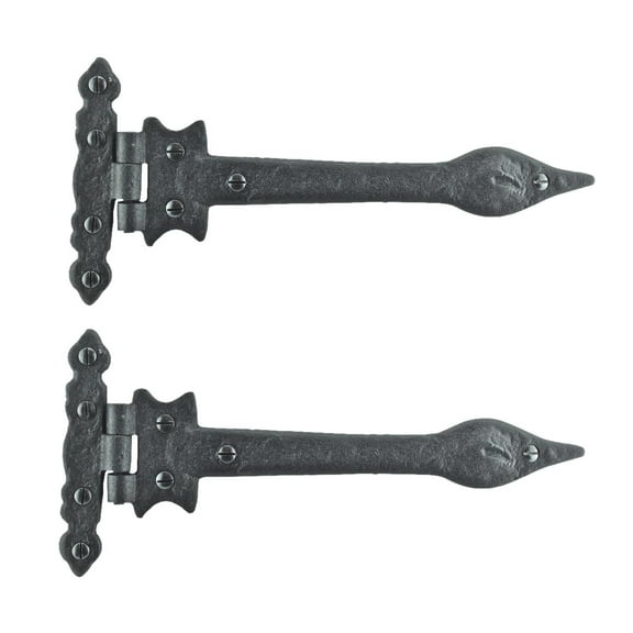 Renovators Supply Black Wrought Iron Strap Hinge 9" Spear Tip Flush Mount Heavy Duty Strap Gate and Door Hinges w/Hardware Pack of 2