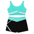 thumbnail image 3 of YUUMIN Kids Girls 2 Piece Active Dancewear Outfit Crop Top and Shorts Set for Gymnastics Dancing Blue Green 8, 3 of 7