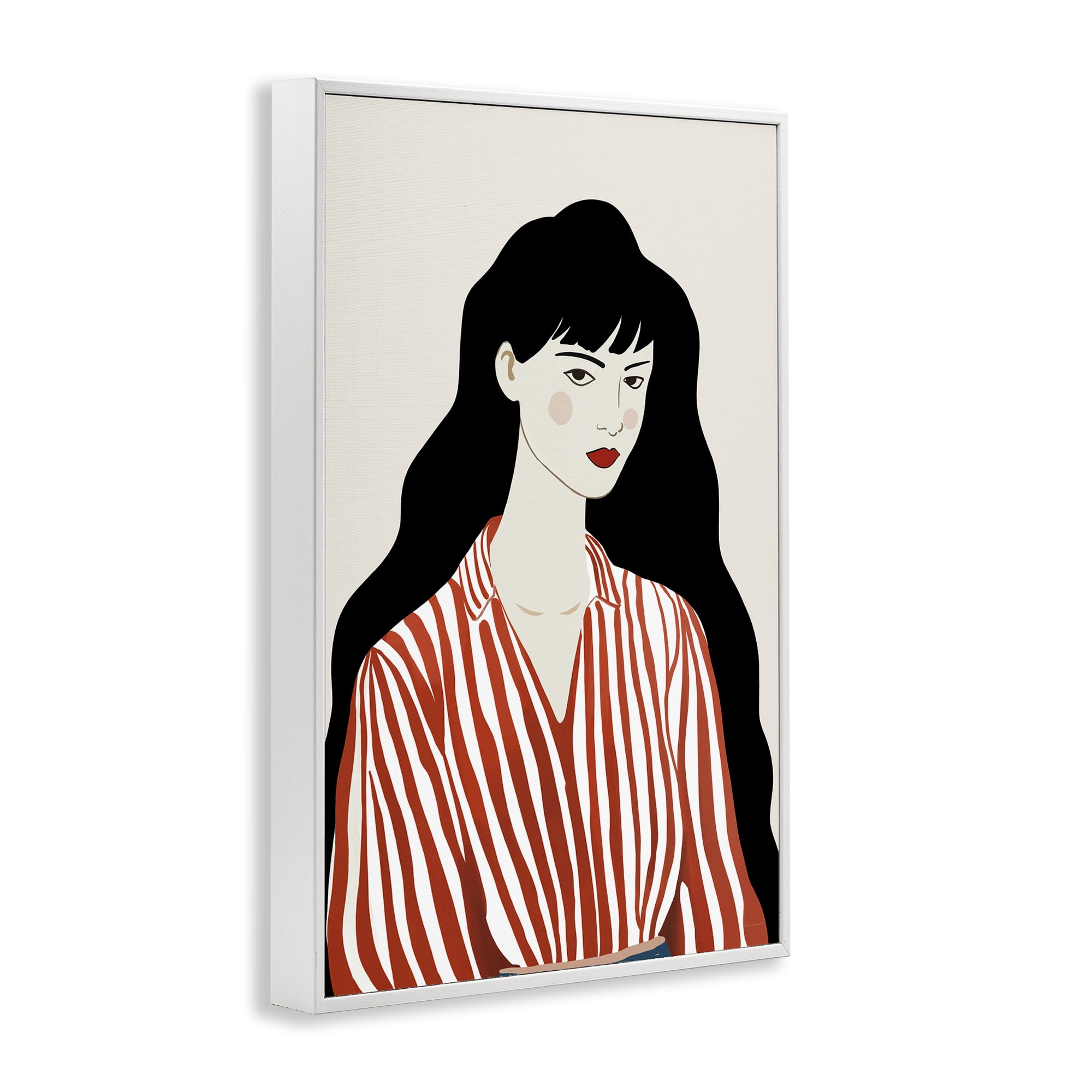 Stupell Industries Woman in Striped Blouse White Framed Giclee Art, design by Omar Escalante
