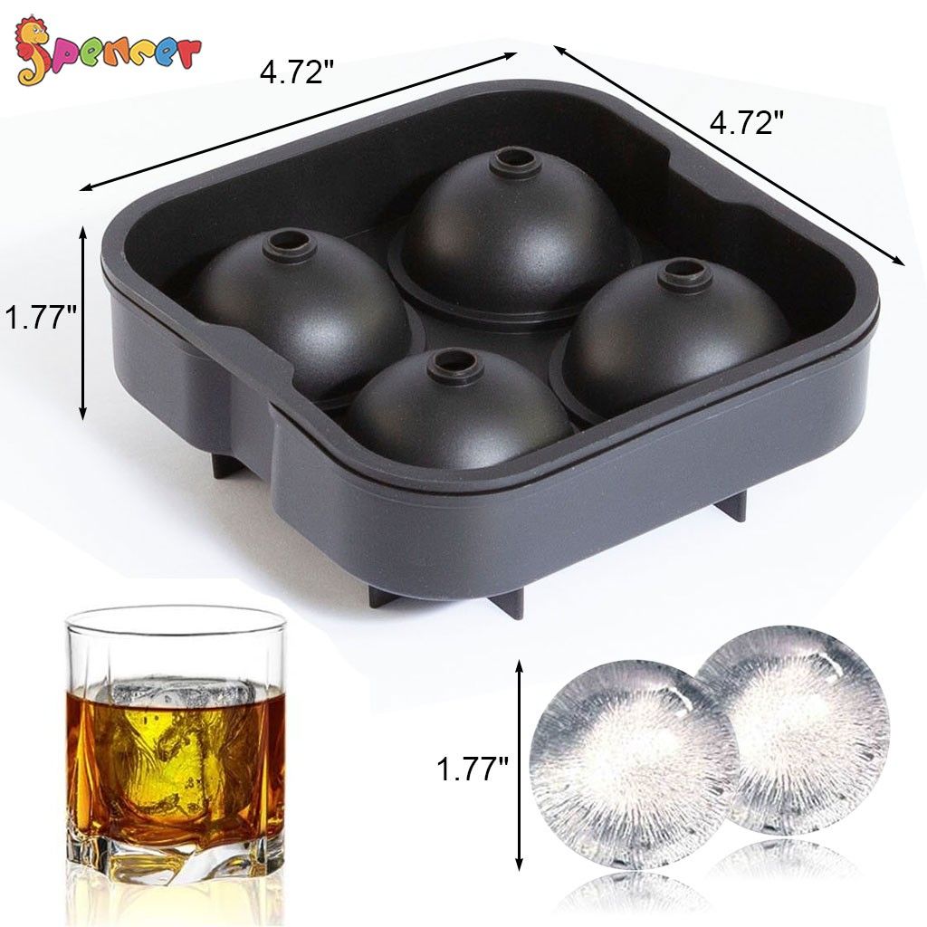 C-Spin 4-Ball Whiskey Ice Cube Round Mold – Silicone Sphere Tray For Cocktails, Fast Freezing, Multicolor Options