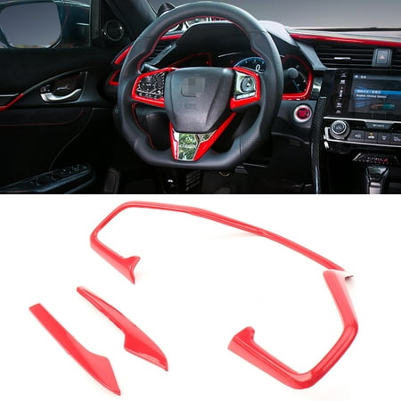GZYF 3PCS Red ABS Inner Steering Wheel Frame Cover Trim For Honda Civic 10th