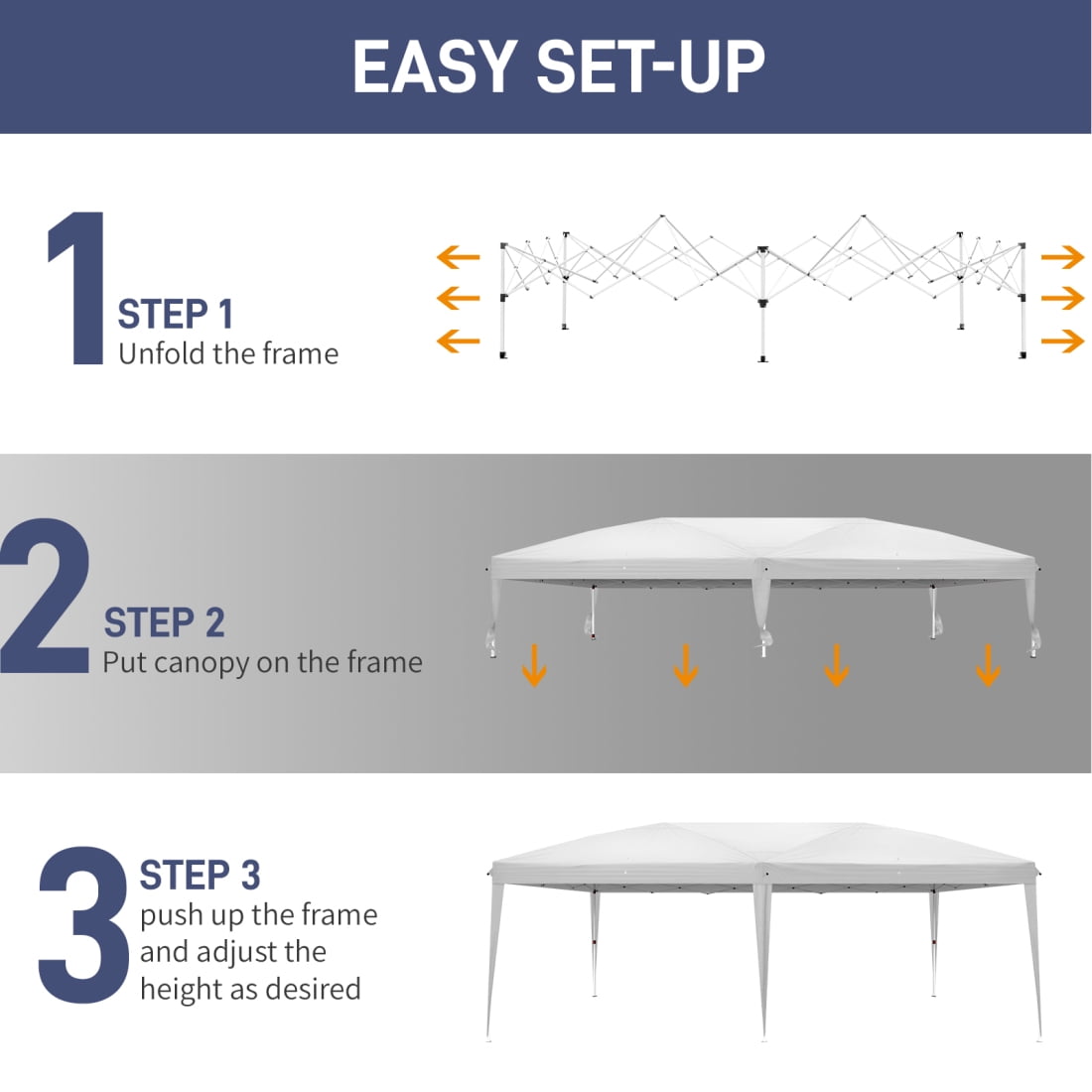 10'x20' Gazebo Waterproof Outdoor Canopy Patio Tent with Reinforced Canopy, Practical Waterproof Folding Tent, Party Tent for Wedding BBQ Cater, White