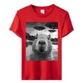 thumbnail image 2 of Trendfront Women Capybara UFO Graphic Tee Fashion Regular Fit Crewneck Short Sleeve Top Classic Funny Animal Spaceship Retro Casual T-Shirt, 2 of 3