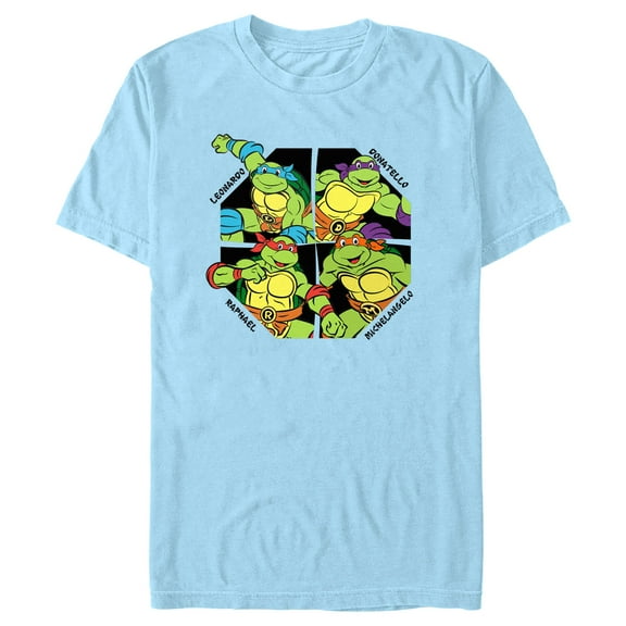 Men's Teenage Mutant Ninja Turtles Geometric Portraits  Graphic Tee Light Blue 3X Large
