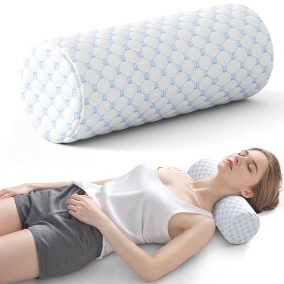 Neck Roll Pillow for Neck Pain Relief, 15.7" x 6" Cooling Memory Foam Neck Support Pillow, Machine Washable Cover, Round Neck Pillow for Sleeping