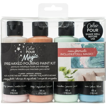 American Crafts Color Pour Magic Pre-Mixed Paint Kit 4/Pkg-Poppy Field