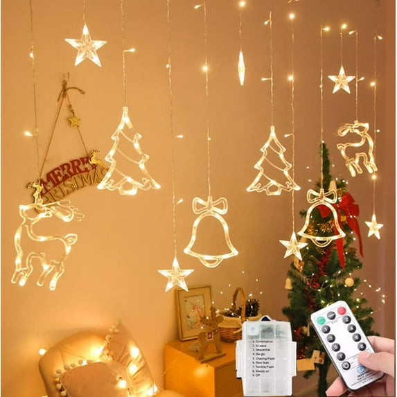 LINLIN LED Curtain Lights, 3.5m x 0.9m 138 LED 12 Stars Curtain Window Star String Lights with Remote Battery for Christmas Wedding