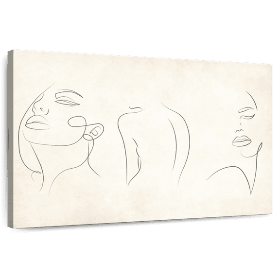 Elephant Stock One Line Woman Wall Art - Horizontal Canvas Wall Art - Living Room Wall Decor - People Canvas - Beige And White Decor - 12" x 8"
