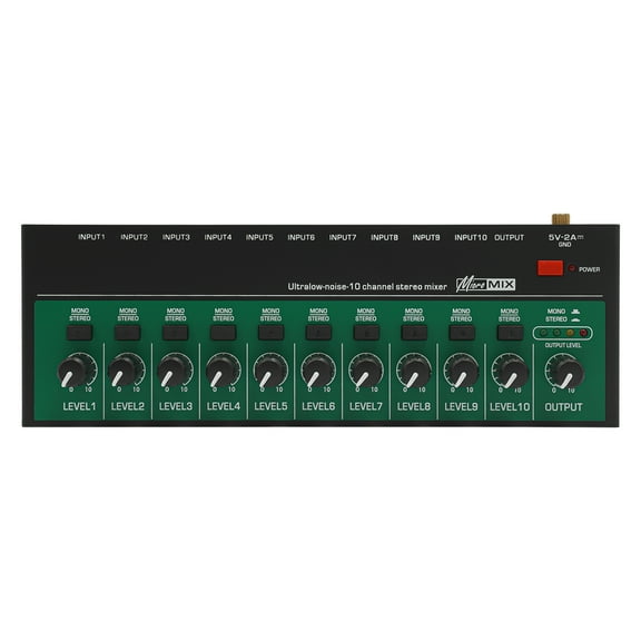 10-Channel Audio Mixer with Bluetooth Connectivity, Three-Band Equalizer, Multiple Music Modes, and Built-in Analog Effects for Sound Control