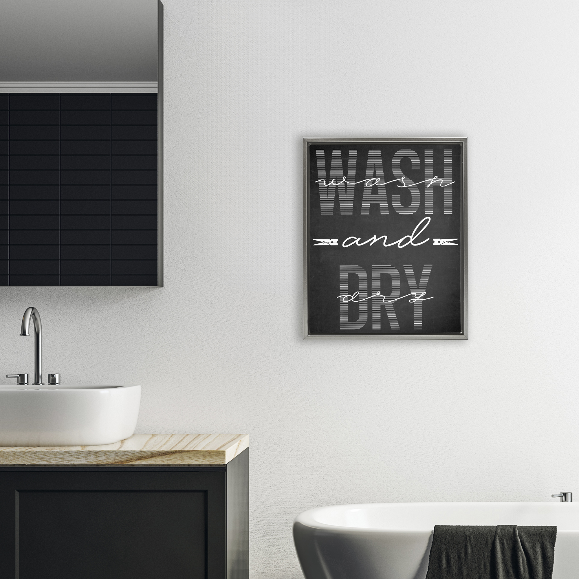 Wash And Dry Black Minimal Gray Framed Floater Canvas Wall Art, design by Marcus Prime
