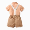 thumbnail image 4 of NIEWTR Toddler Baby Gentleman Outfits Clothes Boys Gentleman Suit Short Sleeve Shirt + Bowtie + Suspenders + Shorts 2 Pcs Wedding Set(A-Pink,3-4 Years), 4 of 8