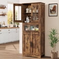 thumbnail image 3 of 67" Tall Kitchen Pantry Storage Cabinet with Glass Doors, Adjustable Shelves, Drawer, Freestanding Tall Cabinet for Bathroom, Modern Cupboard for Dining Room, Living Room, Rustic Brown, 3 of 7