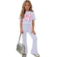 thumbnail image 5 of ATOGUTA Cute Clothes for Teens Kids Short Sleeve T-Shirts and Elastic Waist Flared Pants Size 5T-15 Cute Clothing White, 5 of 7
