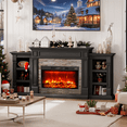thumbnail image 3 of Holliwill 80" Electric Fireplace with Mantel, Modern Farmhouse TV Stand for TVs up to 90" with 30" Insert Heater, Black, 3 of 8