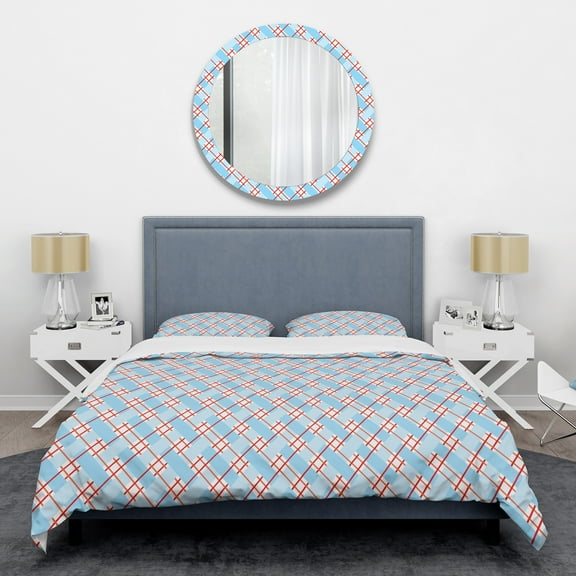 Designart 'Blue And Red Plaid' Mid-Century Modern Duvet Cover Set