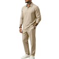 thumbnail image 6 of DORKASM Men's Linen 2 Piece Set Long Sleeve Shirt Pants Outfit Khaki M, 6 of 6