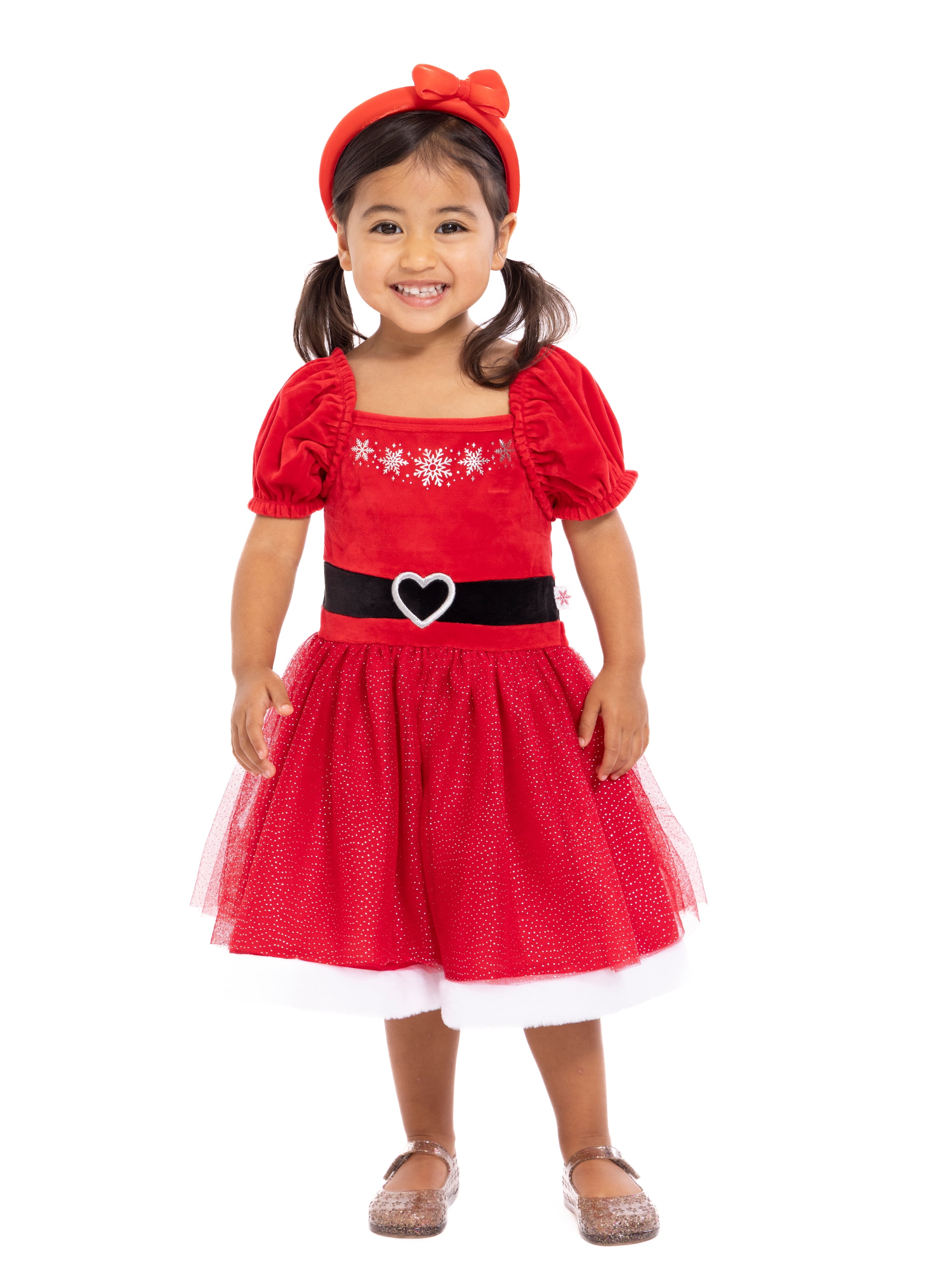 Holiday Time Toddler Girls Cosplay Santa Tutu Dress with Puff Sleeves, Sizes 12M-5T
