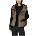 thumbnail image 5 of Feancey Womens Down Coats with Hood Winter Thick Warm Puffer Vest Lightweight Zip Up Quilted Waistcoat Drawstring Hooded Padded Vest with Pockets Coffee L, 5 of 10