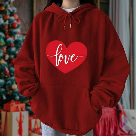 

Aueoeo Womens Shirts Long Sleeve Tshirts Shirts for Women Women s Valentine s Day Print Top Casual Long Sleeve Round Neck Hoodie