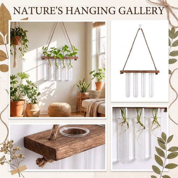 Indoor Wall Planter Hanging Wall Mounted Plant Holder Clear Glass Vase Propagation Station Home Wall Decor Living Room Wall Decor