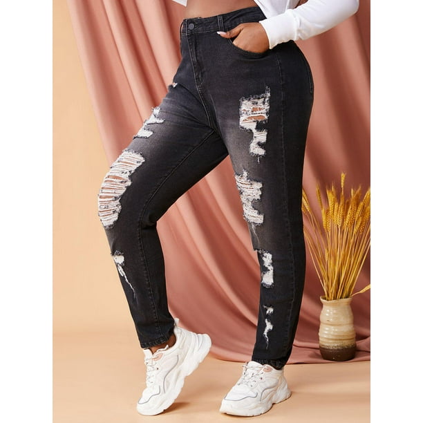 Jeans Talla Extra Rasgados Cintura Alta Rosegal Vaqueros de talla grande Walmart en linea