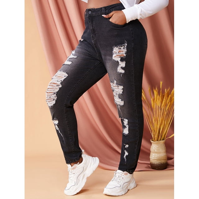 Jeans Talla Extra Rasgados Cintura Alta Rosegal Vaqueros de talla grande