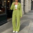 thumbnail image 2 of Naotn Women Ribbed Knit 2 Piece Sweatsuit Set, Full Zip Up Long Sleeve Cropped Hoodies Wide Leg Pants Matching Casual Sets, 2 of 7
