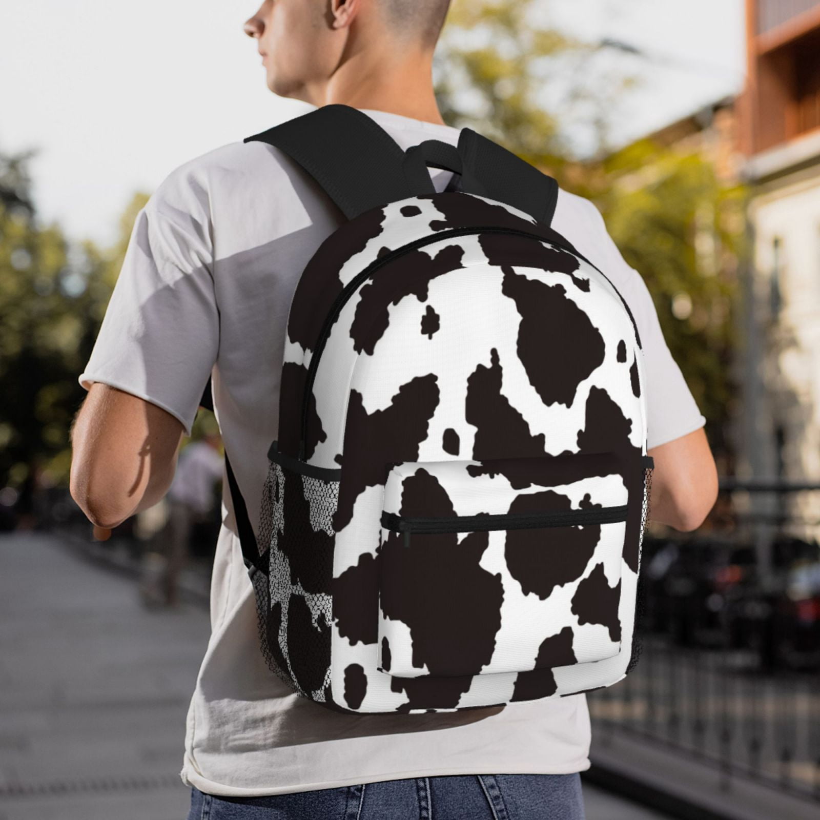 Horeoi Cow Skin 2 Print Casual Backpack for School Work Travel Hiking with Laptop Compartment and Side Pockets Lightweight Design