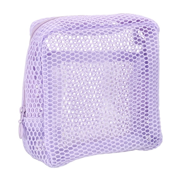 Uxcell Mesh Makeup Bag, 5"x2"x5" Small Toiletry Bag with Zipper Square Cosmetic Travel Organizer Portable Storage Pouch for Travel Daily Accessories, Light Purple
