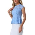 thumbnail image 3 of INSPIRE CHIC Women's Lace Floral Crochet Round Neck Sleeveless Peplum Blouse Top L Sky Blue, 3 of 5