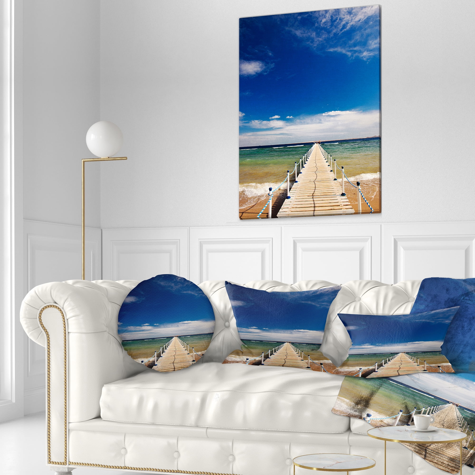 Designart Long Pontoon in Sea - Photographic Throw Pillow - 12x20