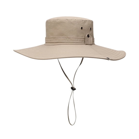 Honglvdeng Foldable Wide Brim UPF 80 Polyester Outdoor Hiking Beach Summer Fishing Sun Hat, Beige, Men's